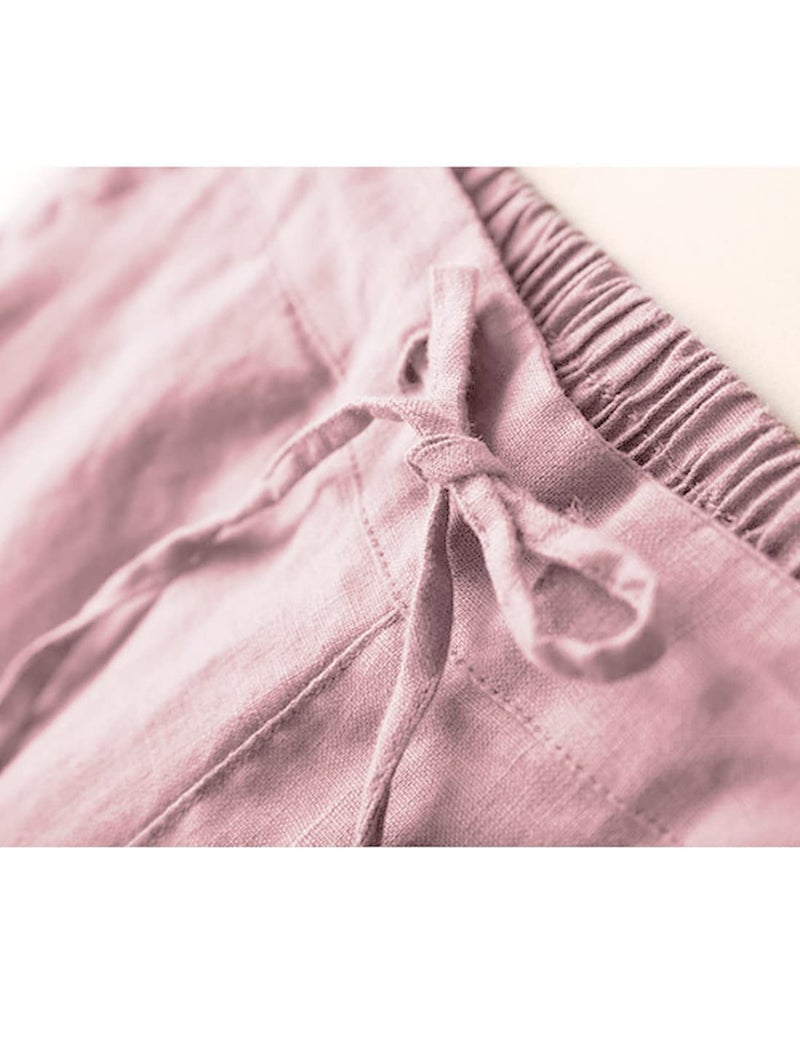 Tanming Linen Pants for Women Summer Casual High Waisted Drawstring White Beach Pant (Pink, M) - Image 2